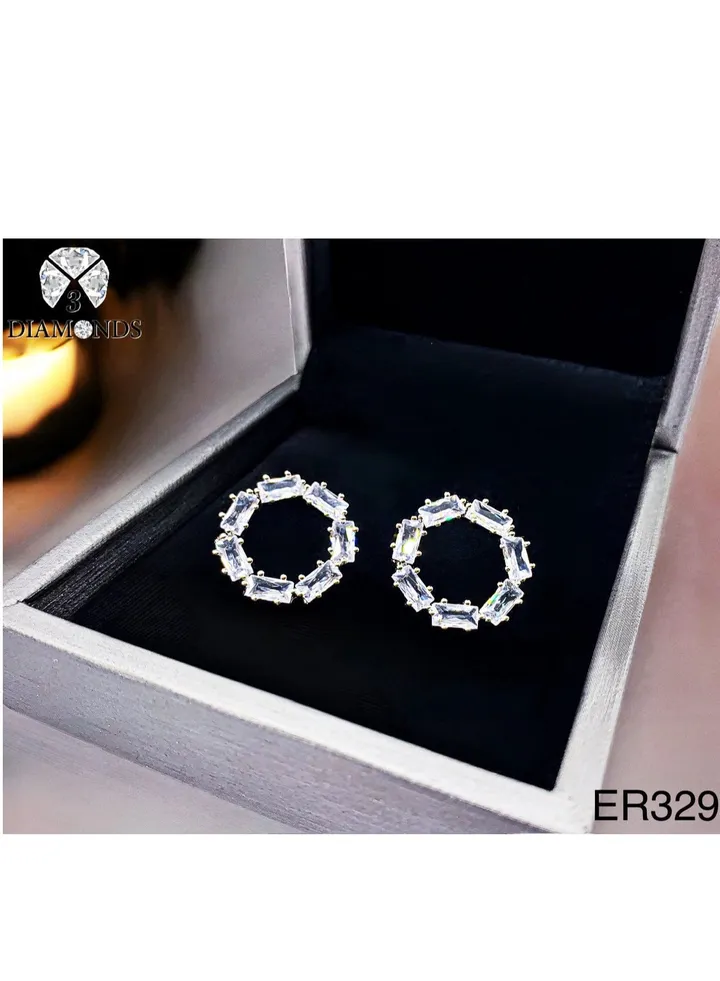 Platinum And Rhodium Plated Earrings With Zircon Stones-elegant Design