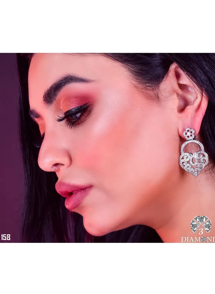 3diamond Platinum Plated Earring For Women Cubic Zircon Stone