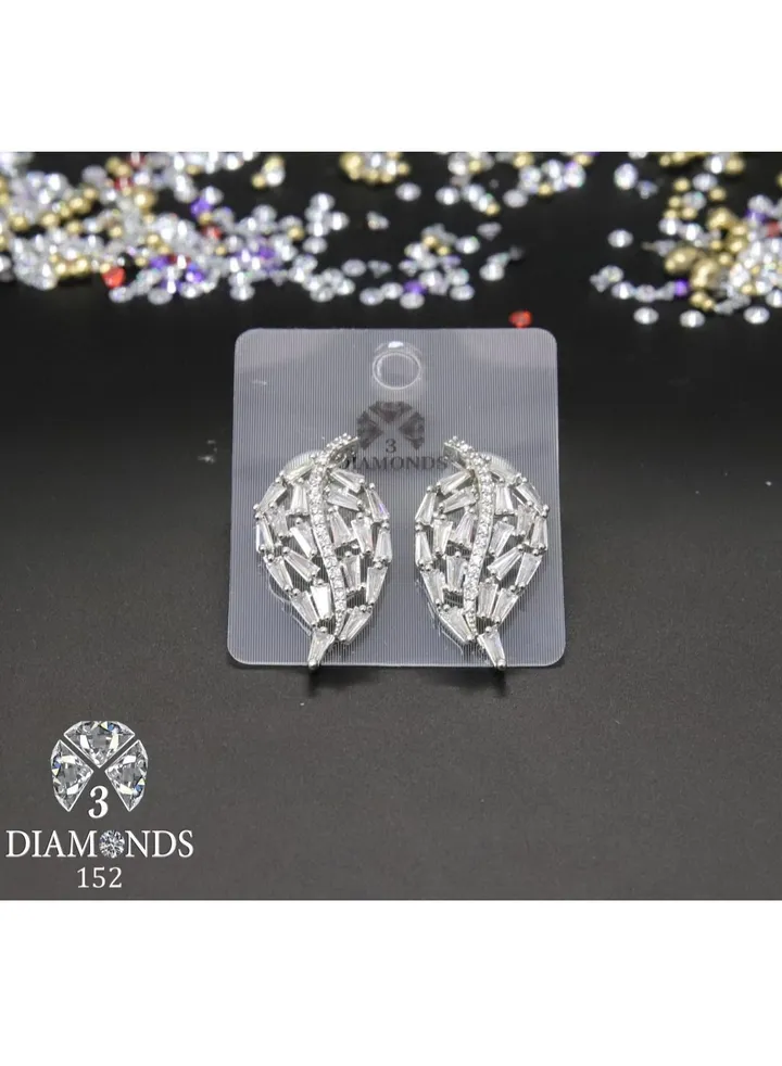 3diamond Platinum Plated Earring For Women Cubic Zircon Stone