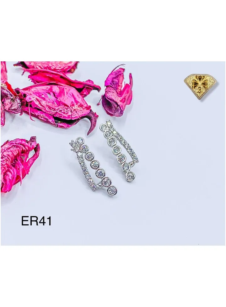 3diamond Platinum Plated Earring For Women Cubic Zircon Stone