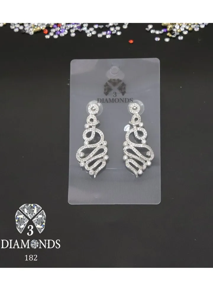 3diamond Platinum Plated Earring For Women Cubic Zircon Stone