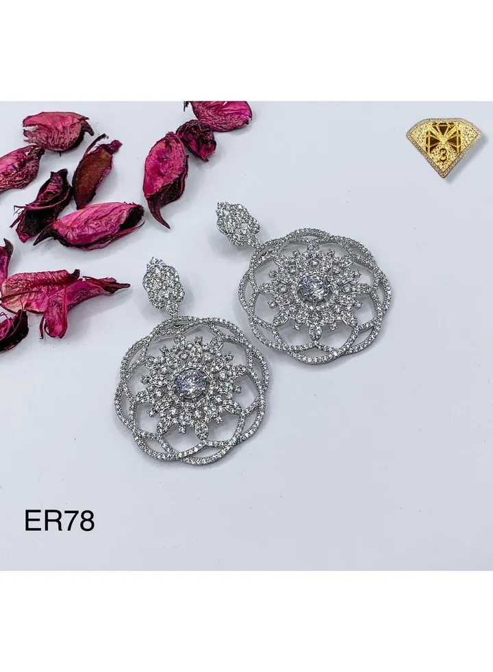 3diamond Platinum Plated Earring For Women Cubic Zircon Stone