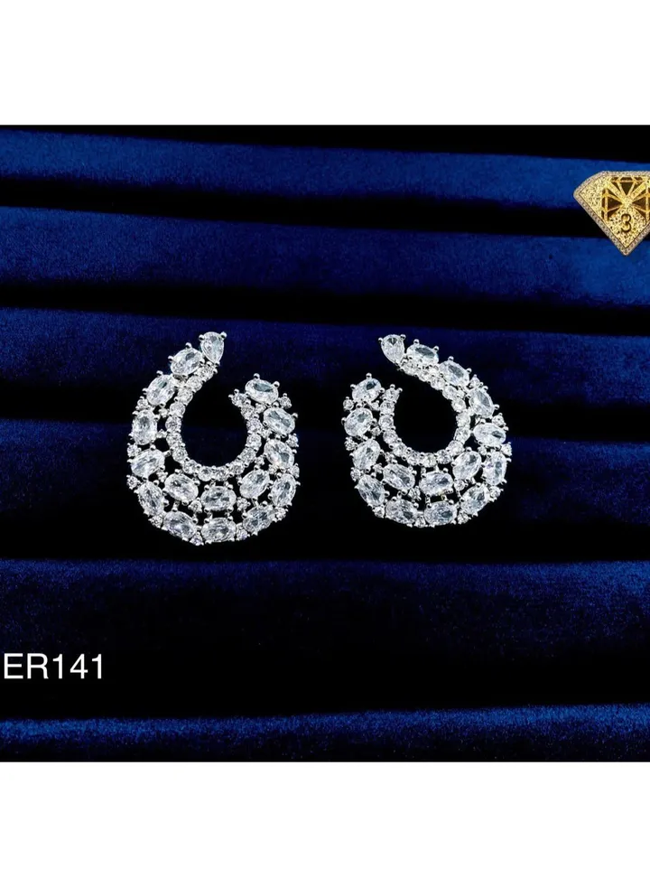 3diamond Platinum Plated Earring For Women Cubic Zircon Stone