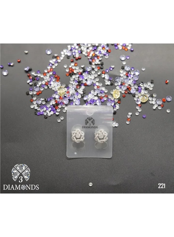 3diamond Platinum Plated Earring For Women Cubic Zircon Stone