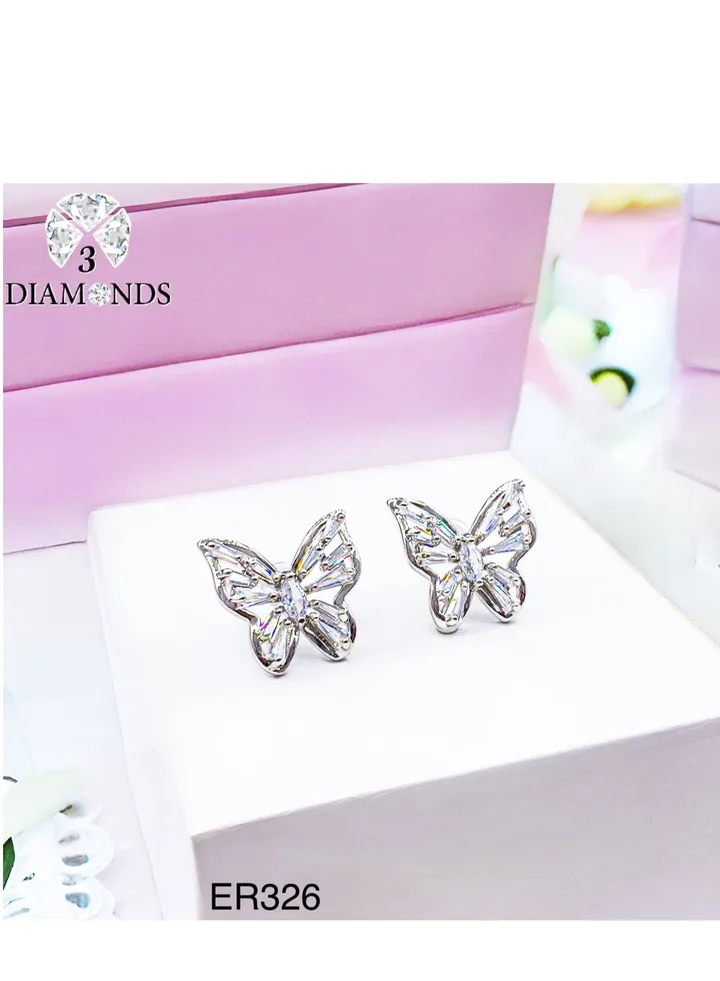 Platinum And Rhodium Plated Earrings With Zircon Stones-elegant Design