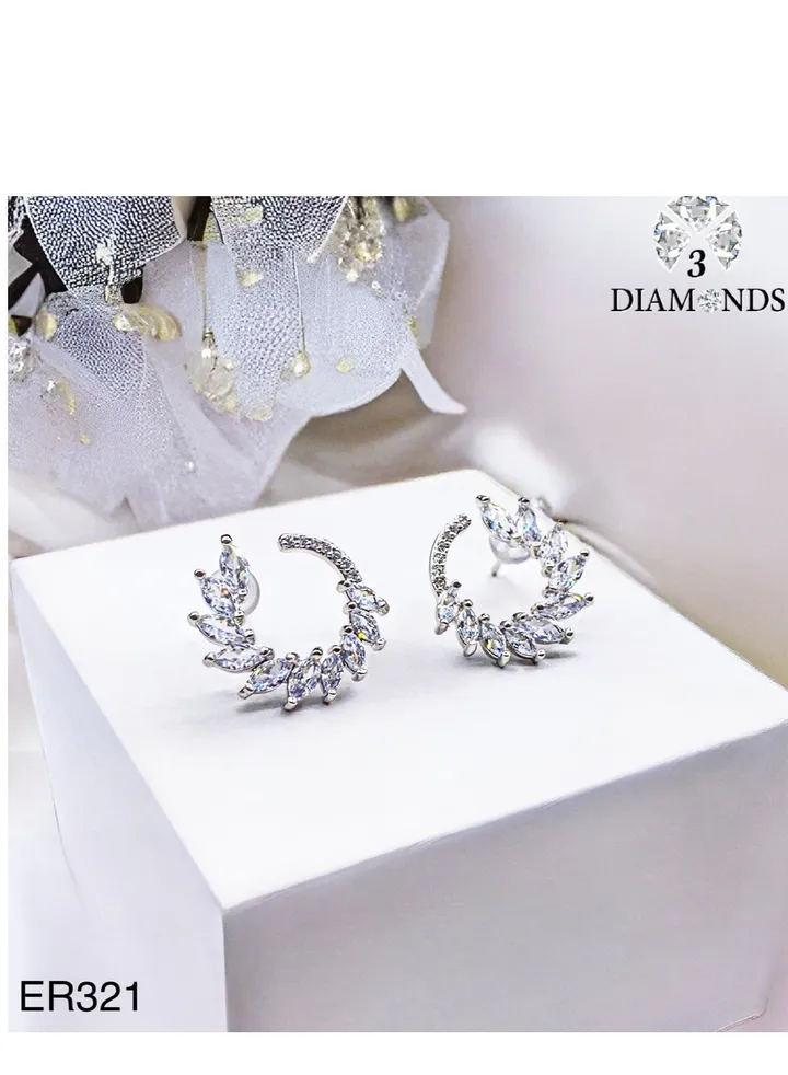 Platinum And Rhodium Plated Earrings With Zircon Stones-elegant Design