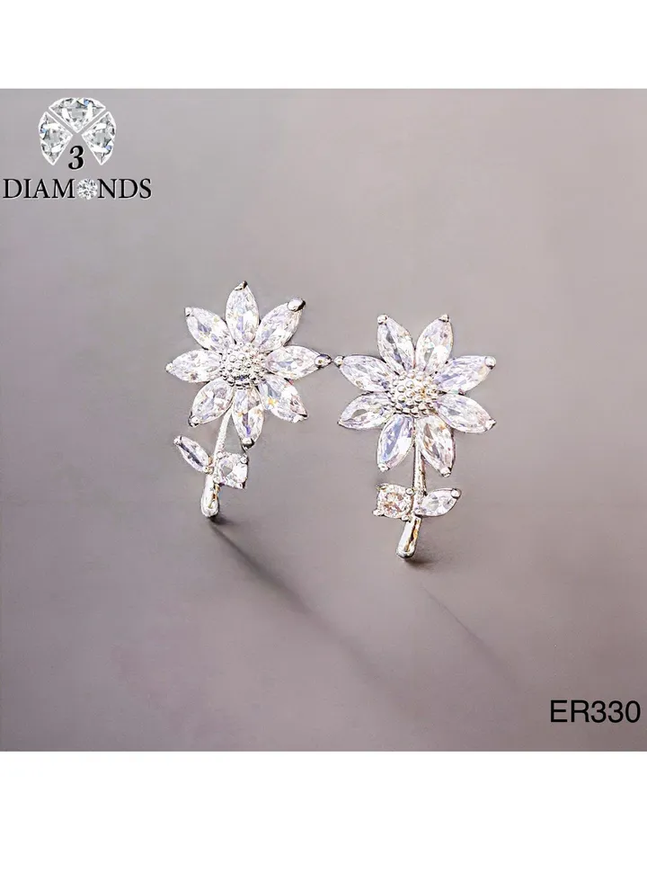Platinum And Rhodium Plated Earrings With Zircon Stones-elegant Design