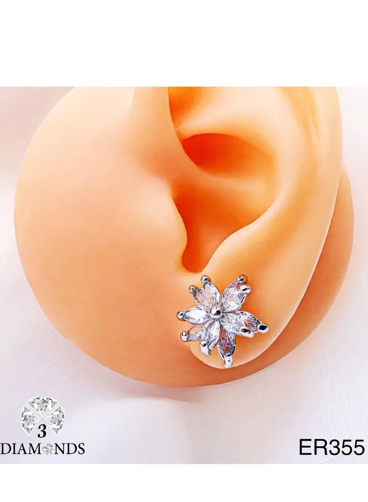Platinum And Rhodium Plated Earrings With Zircon Stones-elegant Design