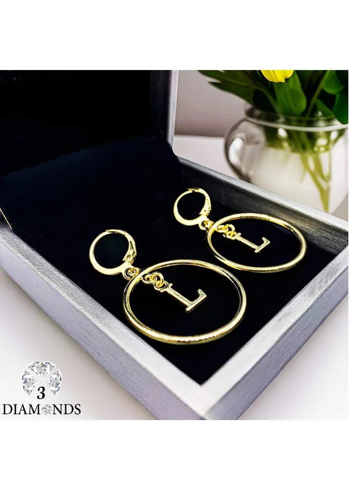 Earrings With The Letter L, Gold Plated Without Lobes - High Quality