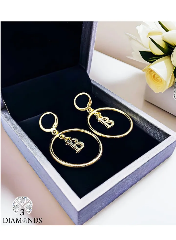 Earrings With The Letter B, Gold Plated Without Lobes - High Quality