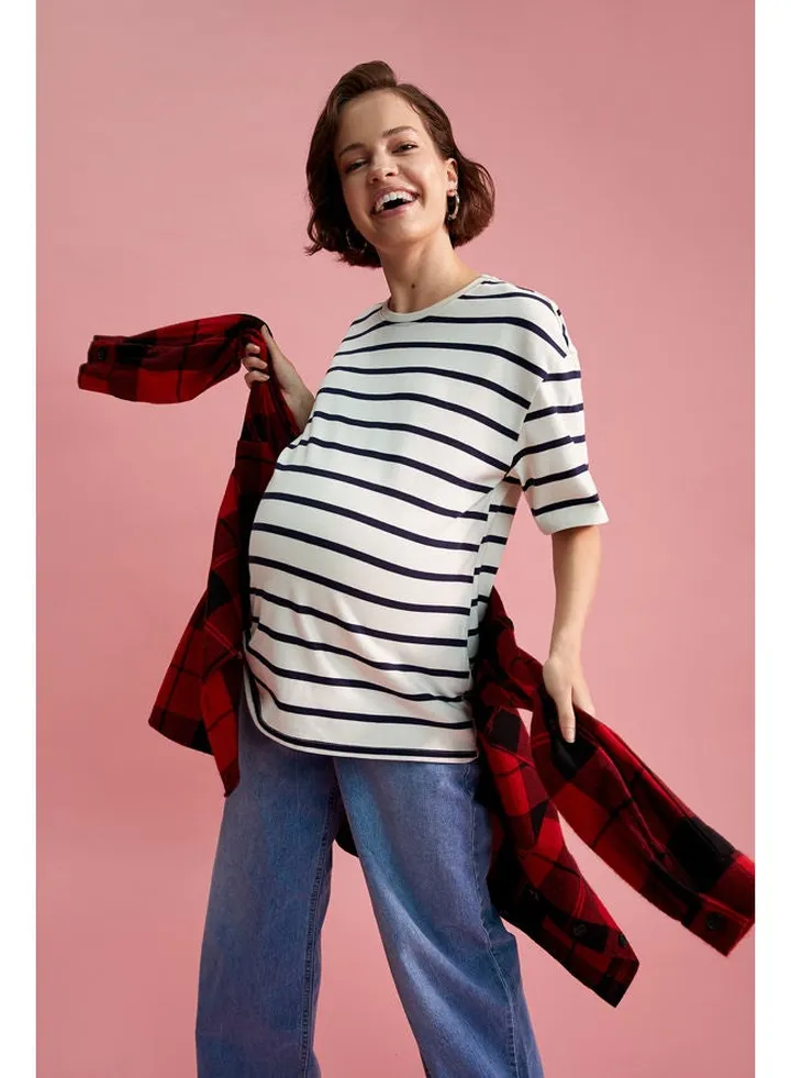Cotton Round Neck Short Sleeve Blouse Ecru
