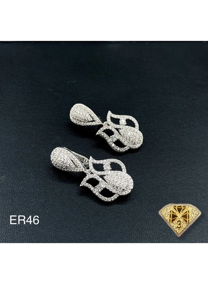 3diamond Platinum Plated Earring For Women Cubic Zircon Stone