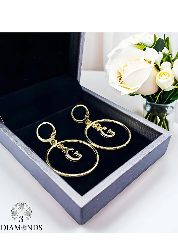 Earrings With The Letter G, Gold Plated Without Lobes - High Quality