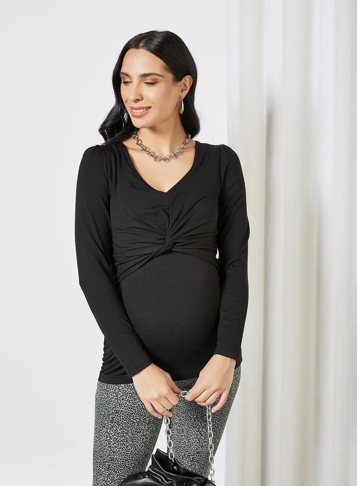 Maternity Long Sleeve Nursing Top Black