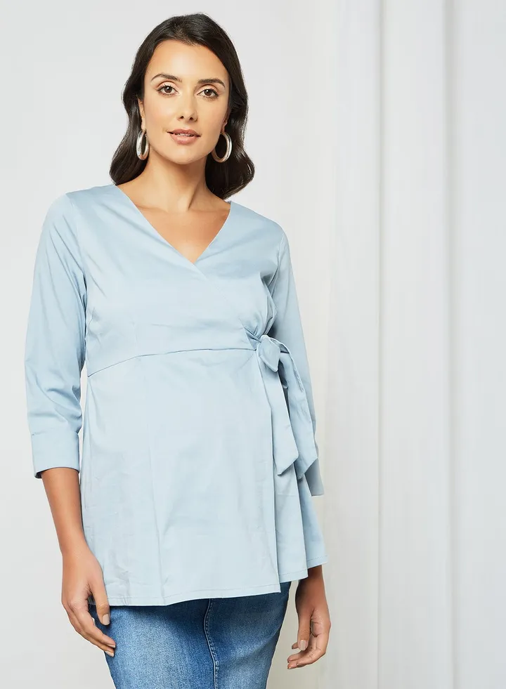 Wrap Maternity Top Blue