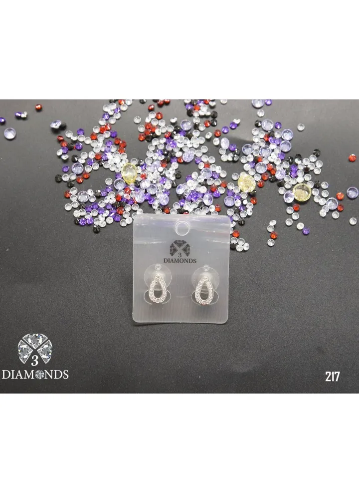 3diamond Platinum Plated Earring For Women Cubic Zircon Stone