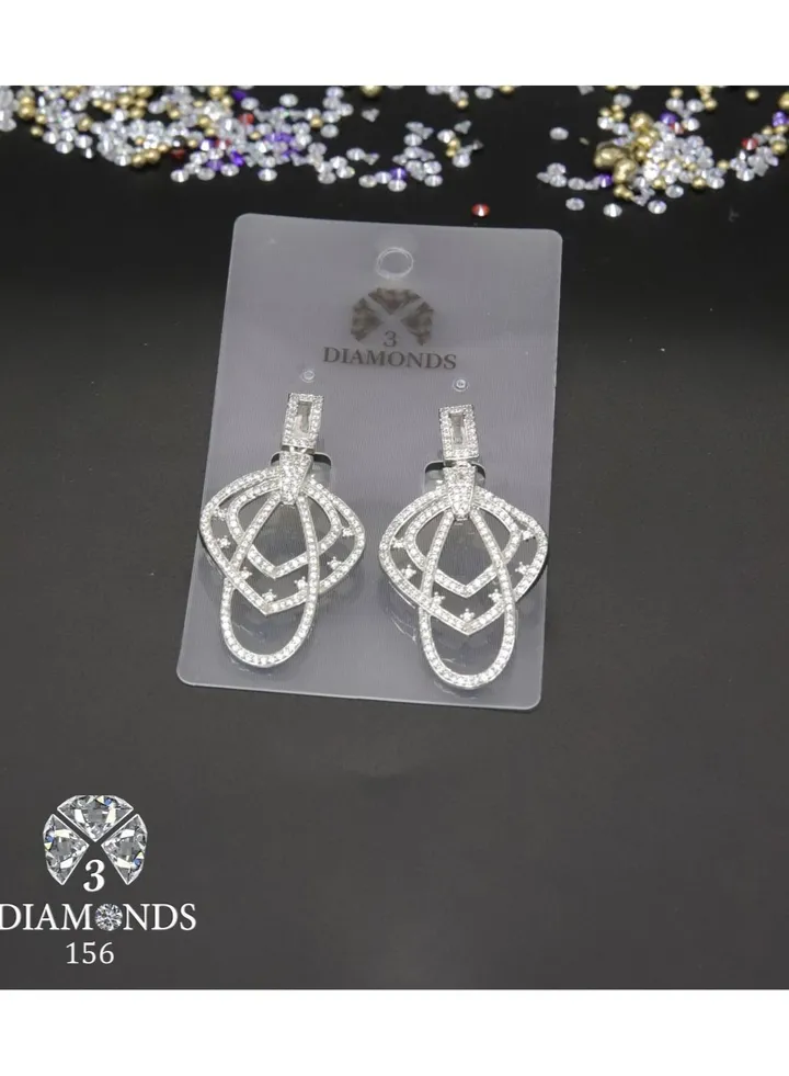 3diamond Platinum Plated Earring For Women Cubic Zircon Stone