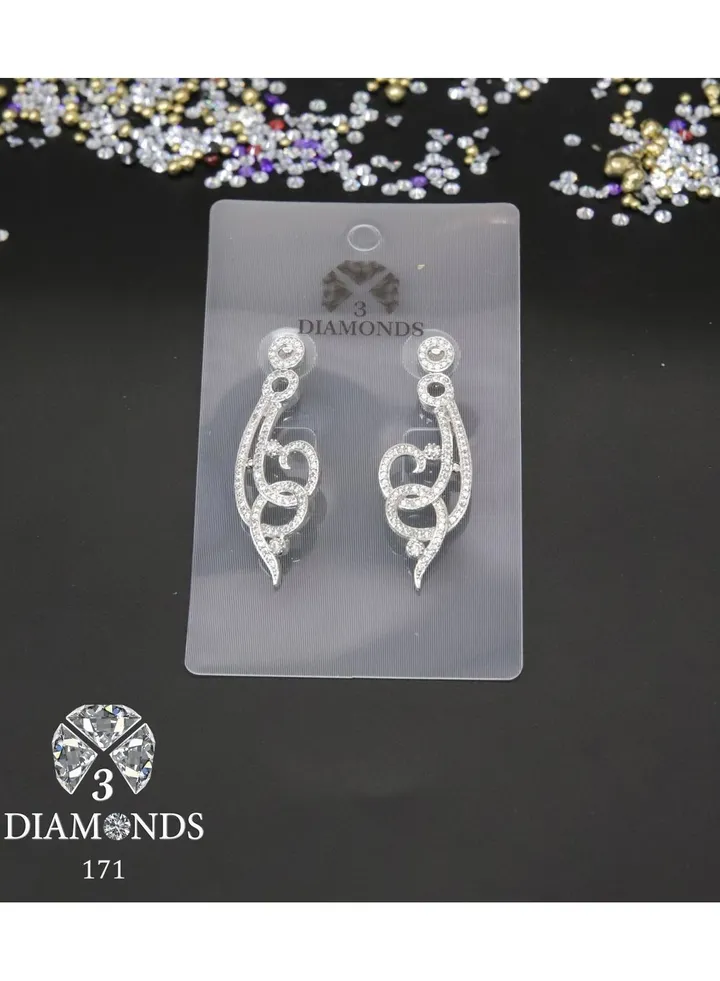 3diamond Platinum Plated Earring For Women Cubic Zircon Stone