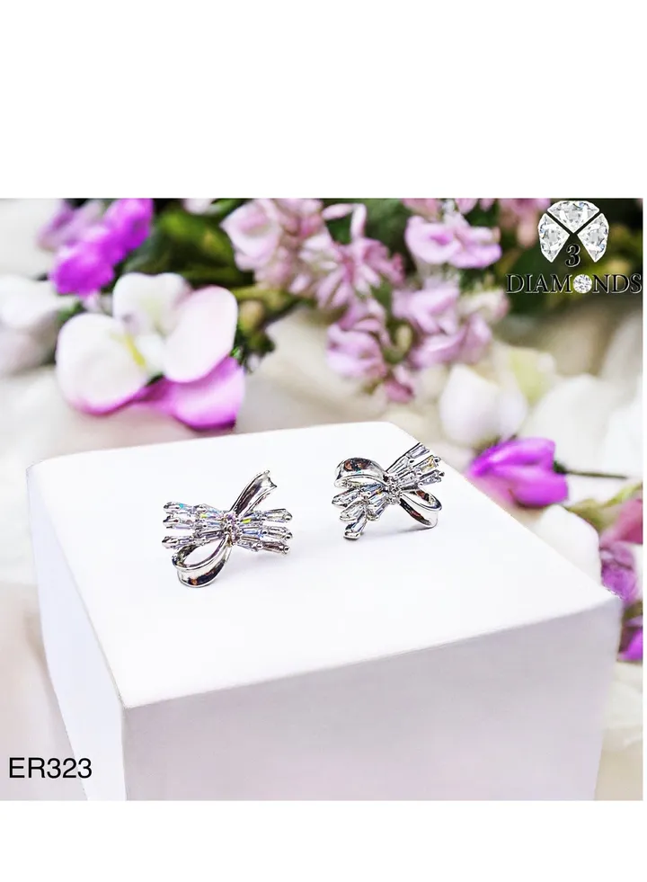 Platinum And Rhodium Plated Earrings With Zircon Stones-elegant Design