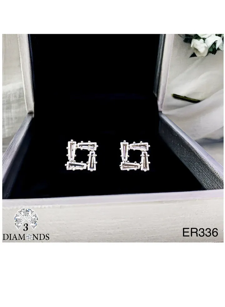 Platinum And Rhodium Plated Earrings With Zircon Stones-elegant Design