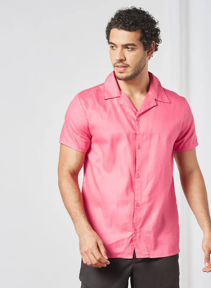 Casual Collared Shirt Pink