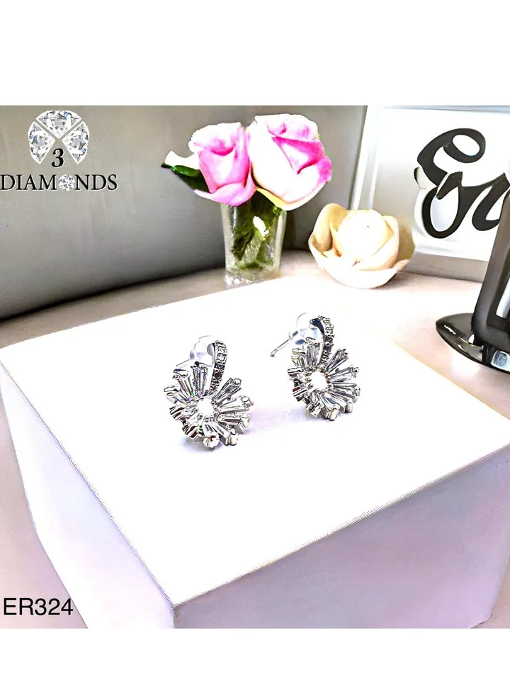 Platinum And Rhodium Plated Earrings With Zircon Stones-elegant Design