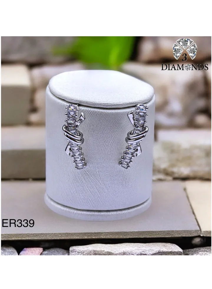 Platinum And Rhodium Plated Earrings With Zircon Stones-elegant Design