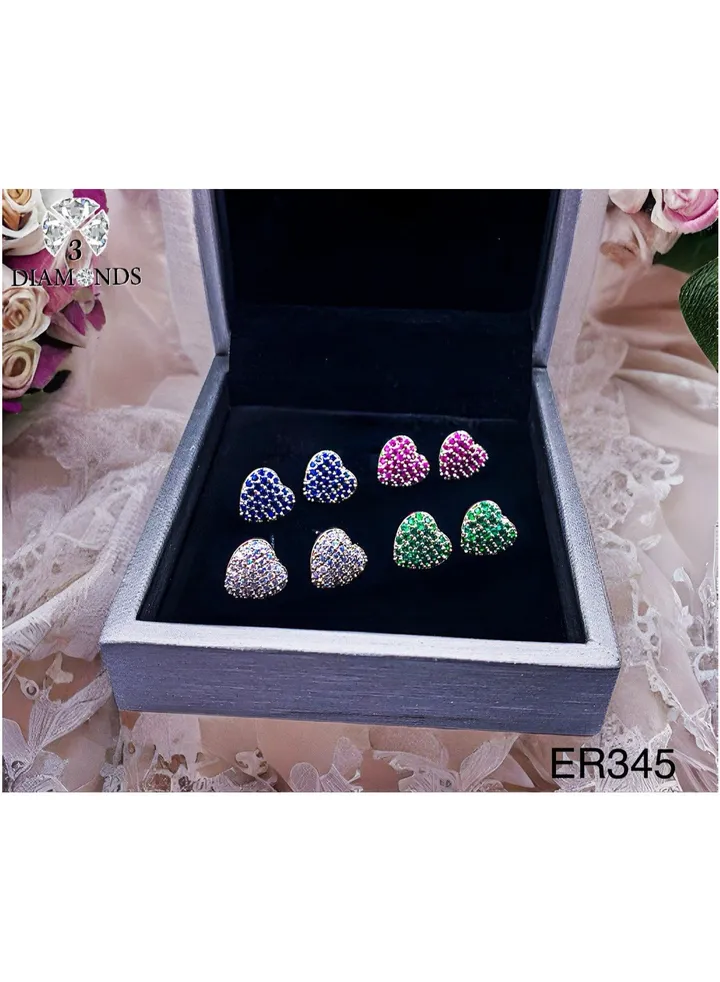 Heart Shape Platinum And Rhodium Plated Earrings With Zircon Stones