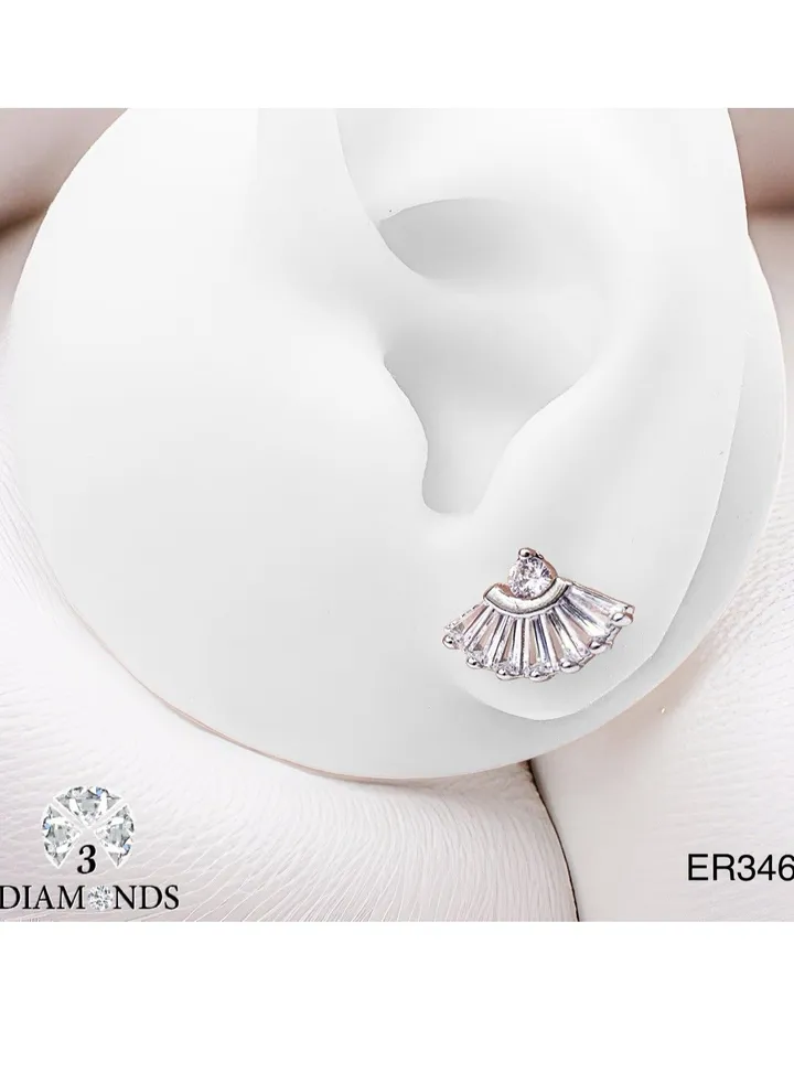Platinum And Rhodium Plated Earrings With Zircon Stones-elegant Design
