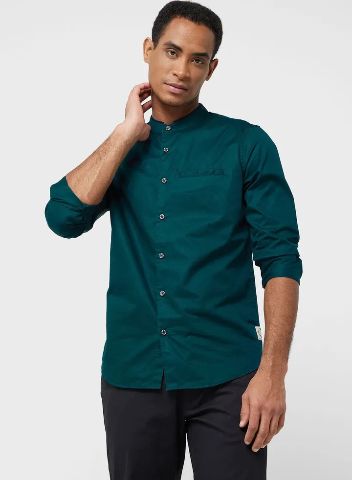 Thomas Scott Classic Slim Fit Mandarin Collar Cotton Casual Shirt