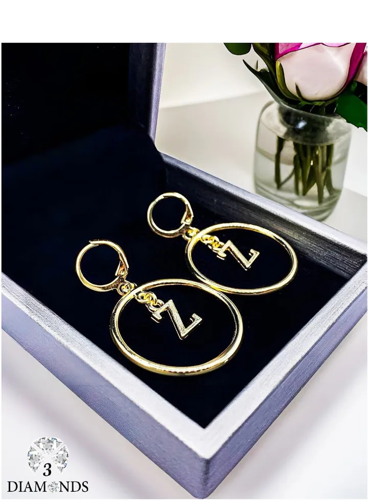 Earrings With The Letter Z, Gold Plated Without Lobes - High Quality