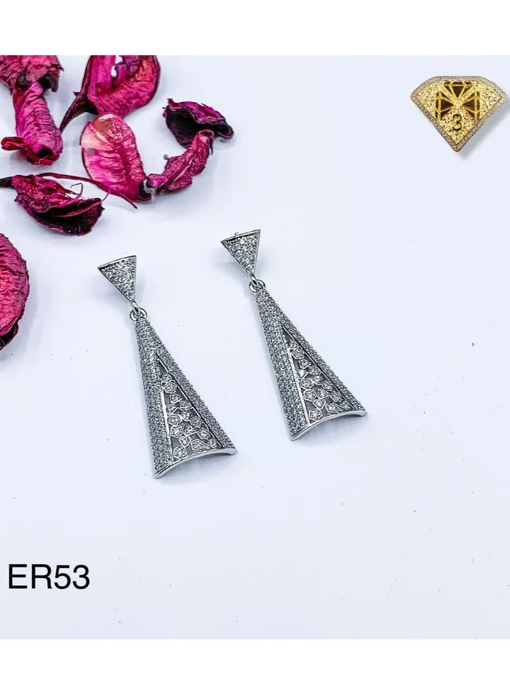 3diamond Platinum Plated Earring For Women Cubic Zircon Stone