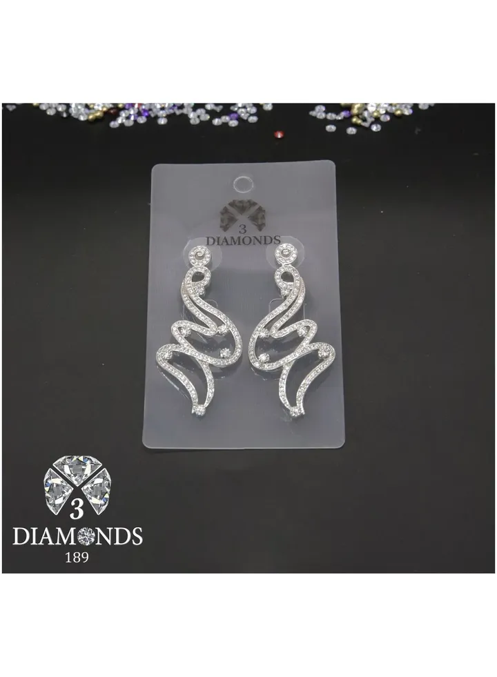 3diamond Platinum Plated Earring For Women Cubic Zircon Stone