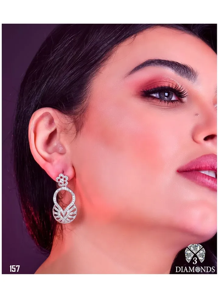 3diamond Platinum Plated Earring For Women Cubic Zircon Stone