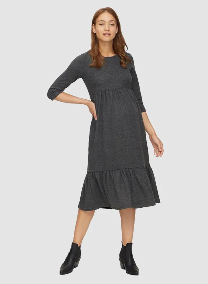 Jersey 3/4 Sleeve Maternity Dress Dark Grey