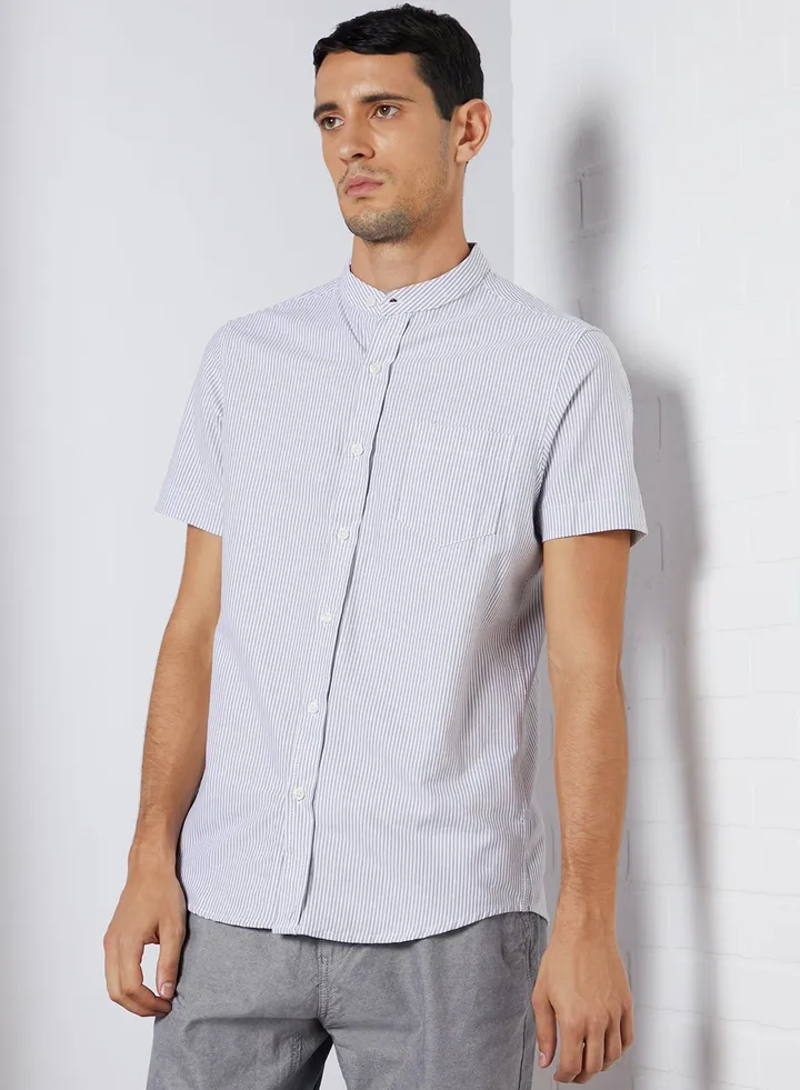 Striped Mandarin Neck Shirt Optic White/Grey