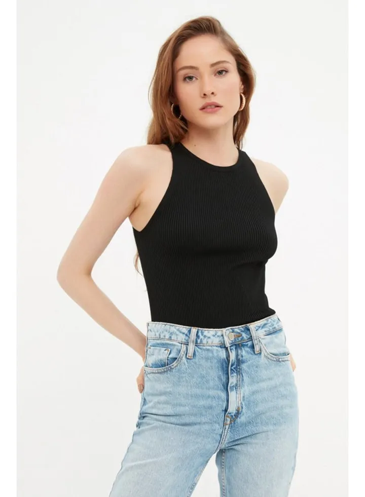 Black Corded Knitwear Blouse