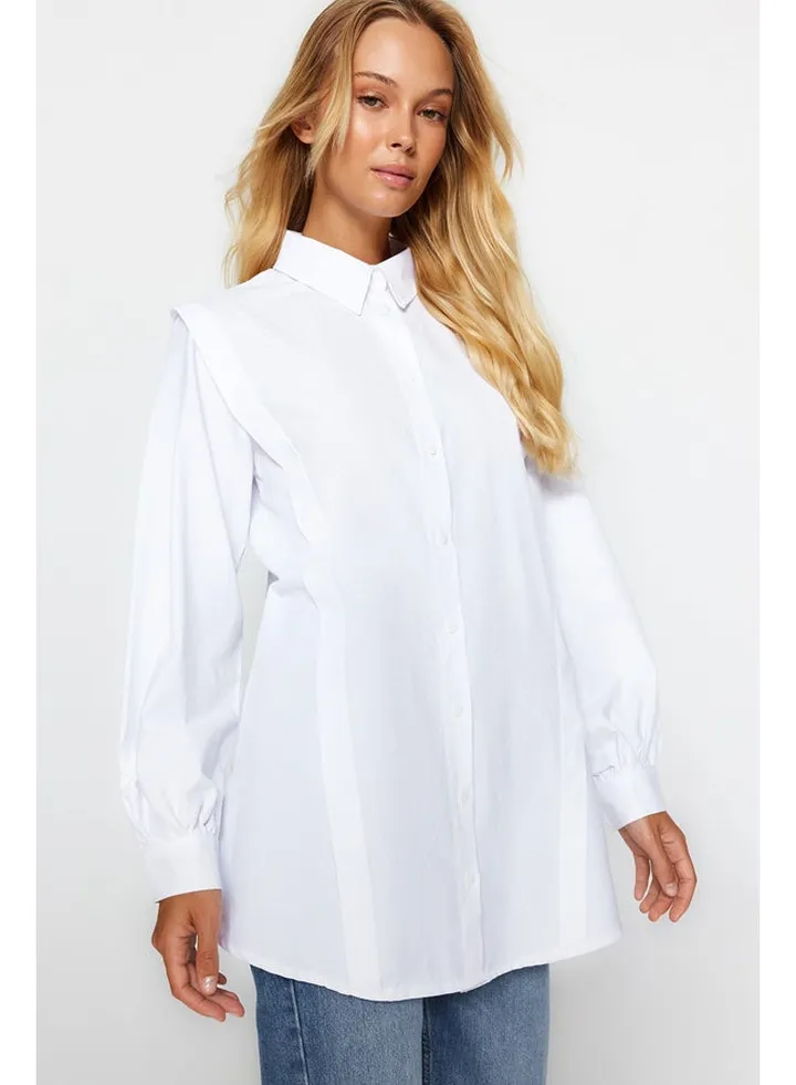Ecru Ribbed Woven Shirt TCTAW24TG00005