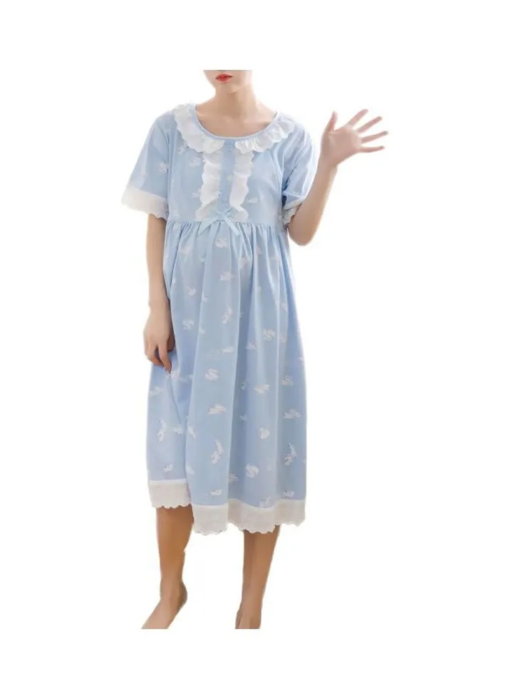 Short Sleeves Night Dress Blue