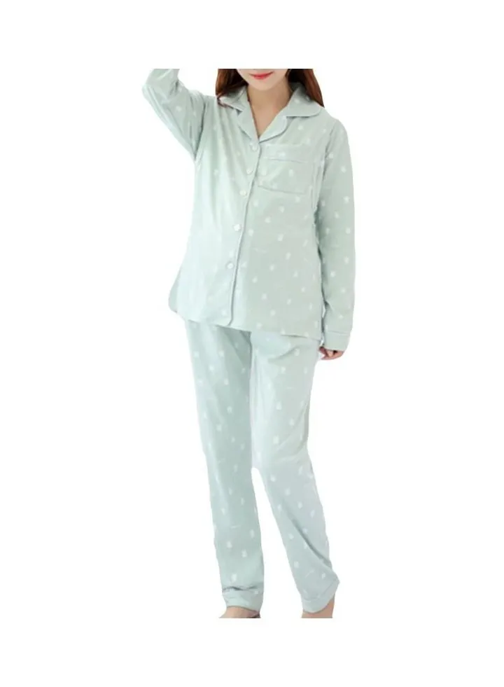 2-Piece Long Sleeves Pyajama Set Green/White