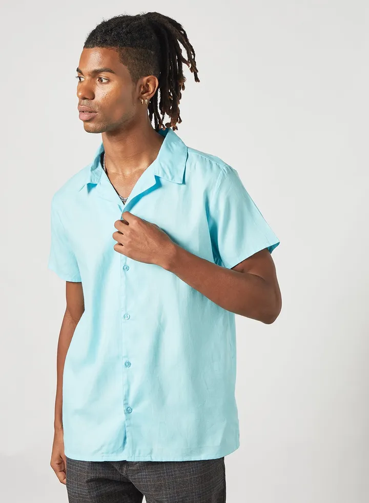 Casual Collar Shirt Aqua