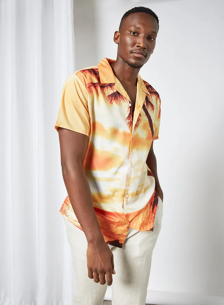 Beach Print Shirt Orange