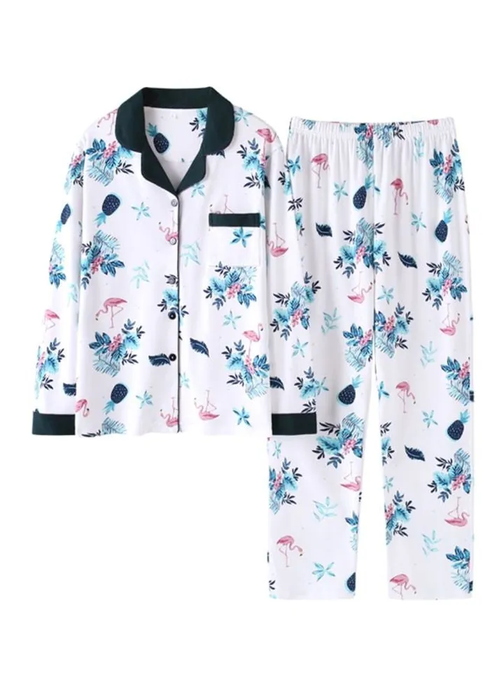 2-Piece Long Sleeve Pajamas Set White
