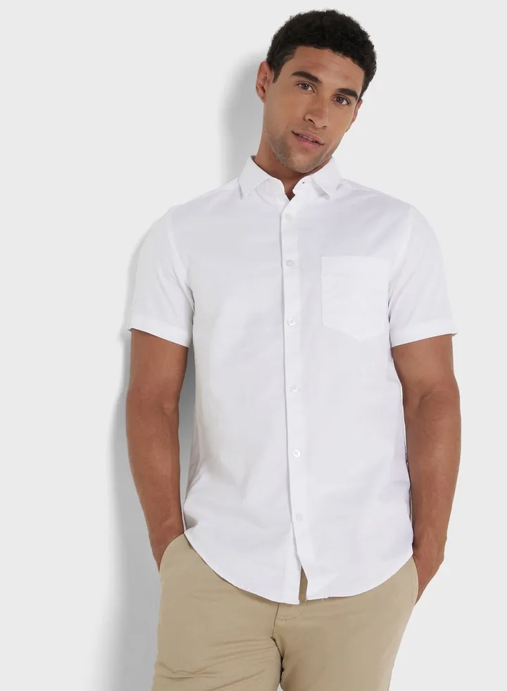 Solid Slim Fit Short Sleeve Casual Shirt