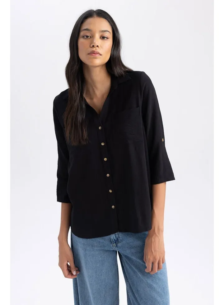 Woman Regular Fit Shirt Neck Woven Long Sleeve Shirt