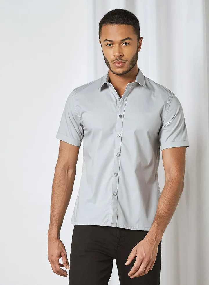 Solid Short Sleeve Shirt Grey
