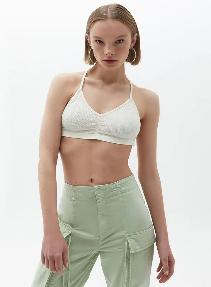 Women White Plunge Neck Sleeveless Bra ICE MILK