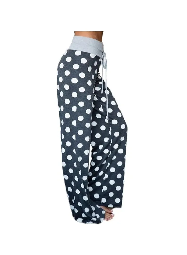 iChunhua Women's Comfy Stretch Floral Print Drawstring Palazzo Wide Leg Lounge Pant