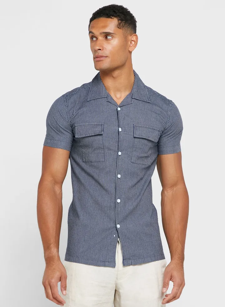 Short Sleeve Denim Stripe Shirt