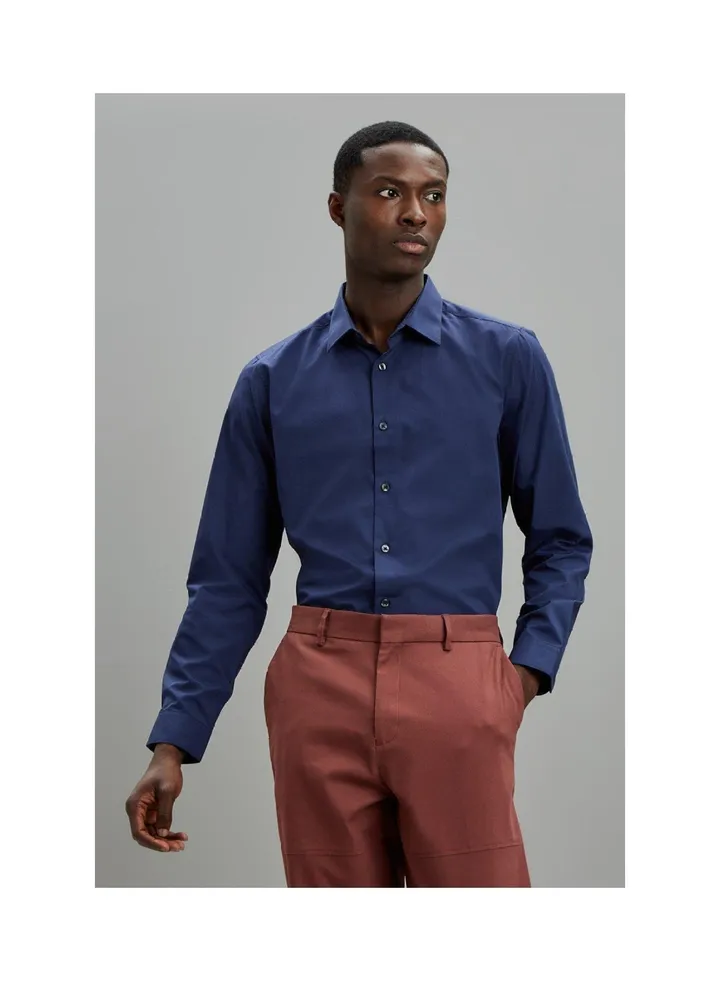 Tailored Fit Navy Easy Iron Shirt
